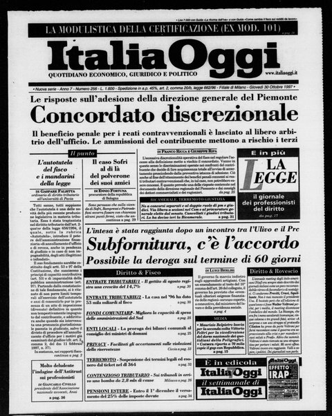 Italia oggi : quotidiano di economia finanza e politica